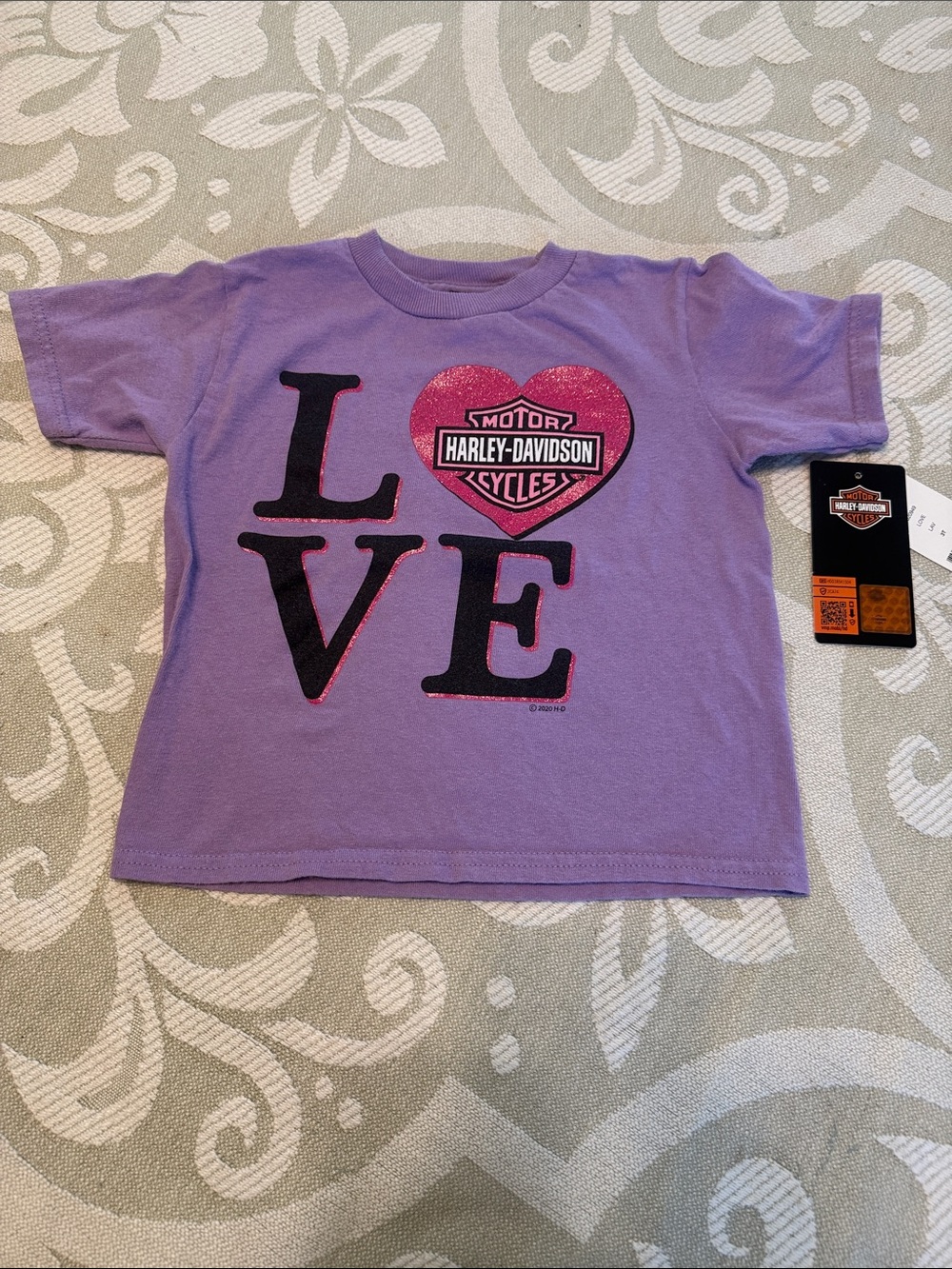 Harley-Davidson Lavender Tee with Pink Heart LOVE Graphic